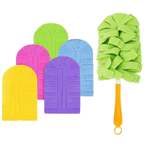 Reusable Chenille Microfiber Dust Duster with Removable Washable Cloth Covers, 360°Electrostatic Duster Refills, Multi-Surface Dusting Mop for Efficient Home Cleaning (1 Handle+5Refils)