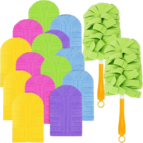 Reusable Chenille Microfiber Dust Duster with Removable Washable Cloth Covers, 360°Electrostatic Duster Refills, Multi-Surface Dusting Mop for Efficient Home Cleaning (1 Handle+5Refils)