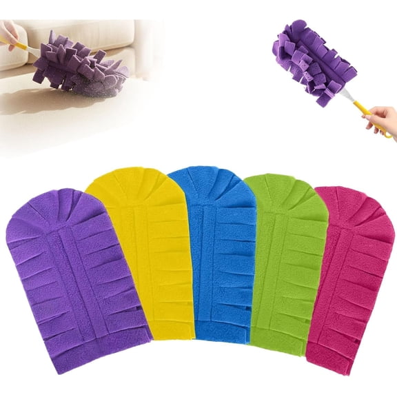 Reusable Chenille Microfiber Dust Duster with Removable Washable Cloth Covers, 360°Electrostatic Duster Refills, Multi-Surface Dusting Mop for Efficient Home Cleaning (1 Handle+5 Refils)