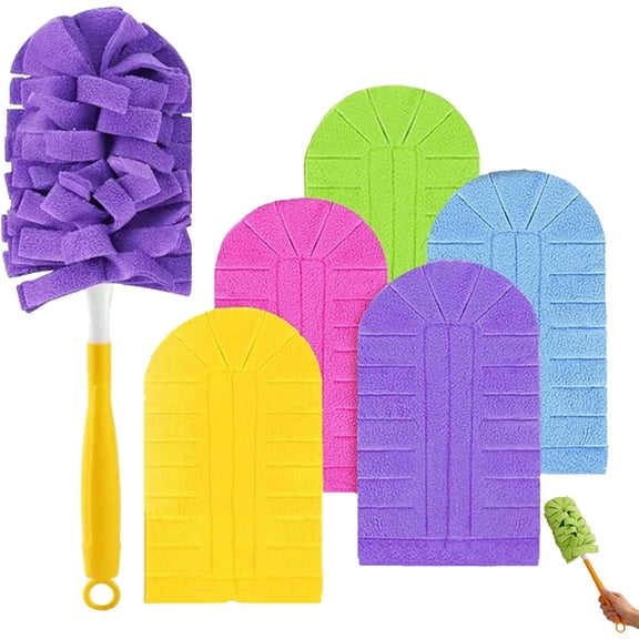 Reusable Chenille Microfiber Duster with Handle - 360 Electrostatic Dust Mop Refills for Efficient Home Cleaning, Multi-Surface Sweeper for Blinds, Car & Furniture