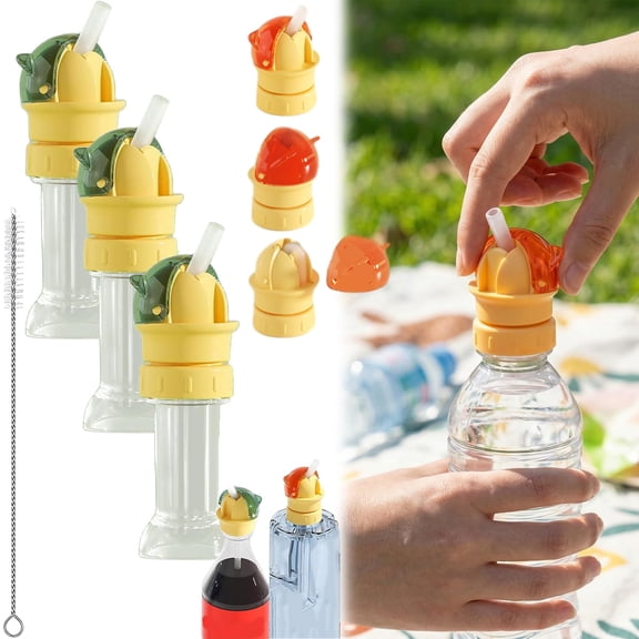 Reusable Children Beverage Water Bottle Straw Lid, 2 in 1 Design Flip Top Silicone Bottle Spouts for Kids, 4 PCS No Spill Spout Conversion Cap with Straw, Water Bottle Straw Cap for Most Bottles (AB)