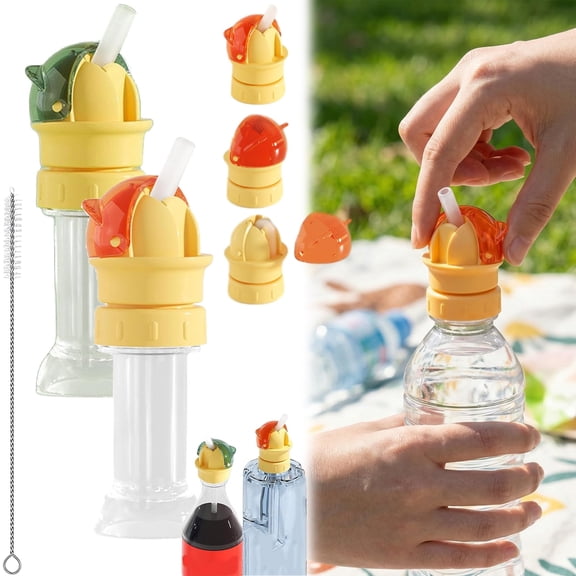 Reusable Children Beverage Water Bottle Straw Lid, 2 in 1 Design Flip Top Silicone Bottle Spouts for Kids, 4 PCS No Spill Spout Conversion Cap with Straw, Water Bottle Straw Cap for Most Bottles (AB)