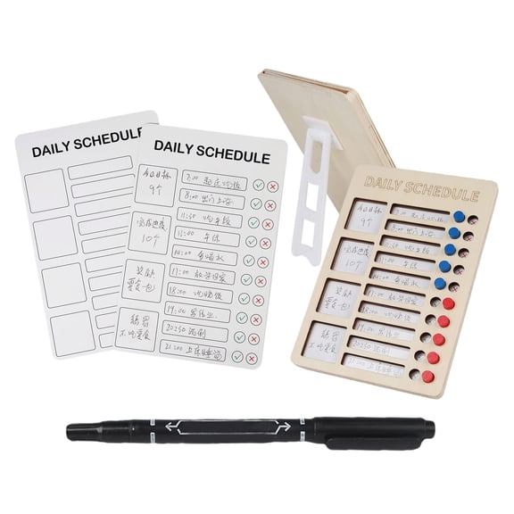 Reusable Chore Chart Board, Double-Sided Dry Erase Wooden Routine Task Organizer for Home, Classroom, Dorm, RV, Vertical Slider Design with Dry Erase Marker