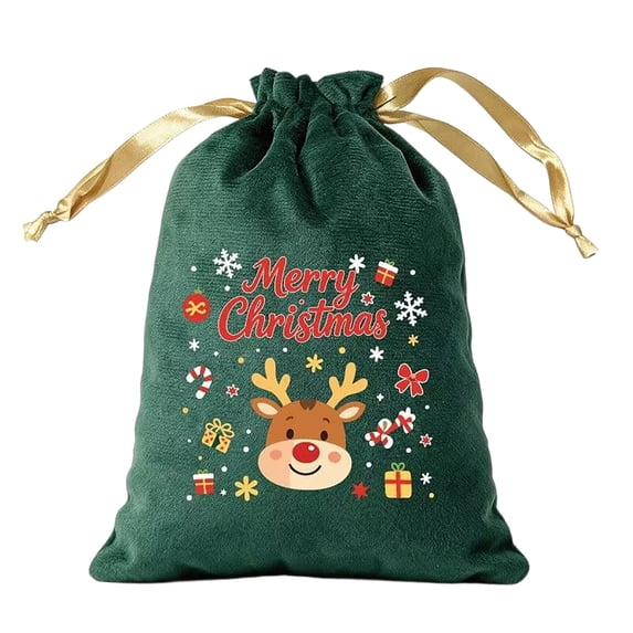 Reusable Christmas Candy Bags, Fabric Drawstring Goodie Pouches for Treats, Small Gifts, Party Favors, Stocking Stuffers and Holiday Storage