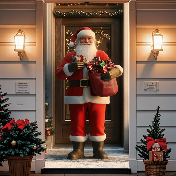 Reusable Christmas Door Hanging - Wrinkle-Resistant Polyester Cover for Indoor/Outdoor Use (70.8x35.4in Standard Size)