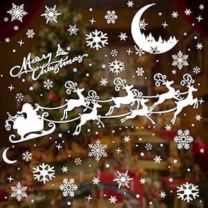 Reusable Christmas Window Stickers - Glittery Santa Claus, Reindeer and Snowflake Graphics, Easy-to-Apply Static PVC Sticker for Home and Shop Windows,Holiday Decor, Suitable for Glass, Doors