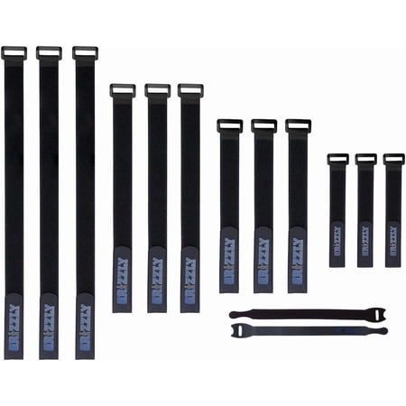 Reusable Cinch Straps, 1-Inch Wide, Black Nylon Cable/Securing Straps, 12 Various Length, Adjustable, Self-Adhesive Nylon Straps