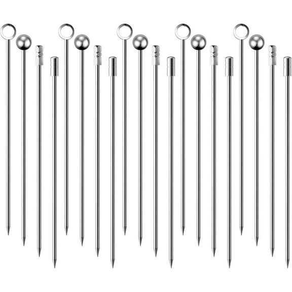 Reusable Circle Top Picks, Stainless Steel Cocktail Toothpicks, 4.3 Inches in Total Length for Cocktail Presentation Excellence