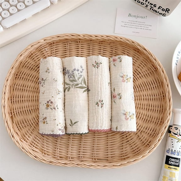 Reusable Cleaning Cloths 100% Cotton Muslin Dishcloths for Kitchen 4 Pack Sweet Floral Dish Towels Cellulose Sponge Cloths Non Scratch Towels No Odor,Super Absorbent Reusable Kitchen Dish Rags