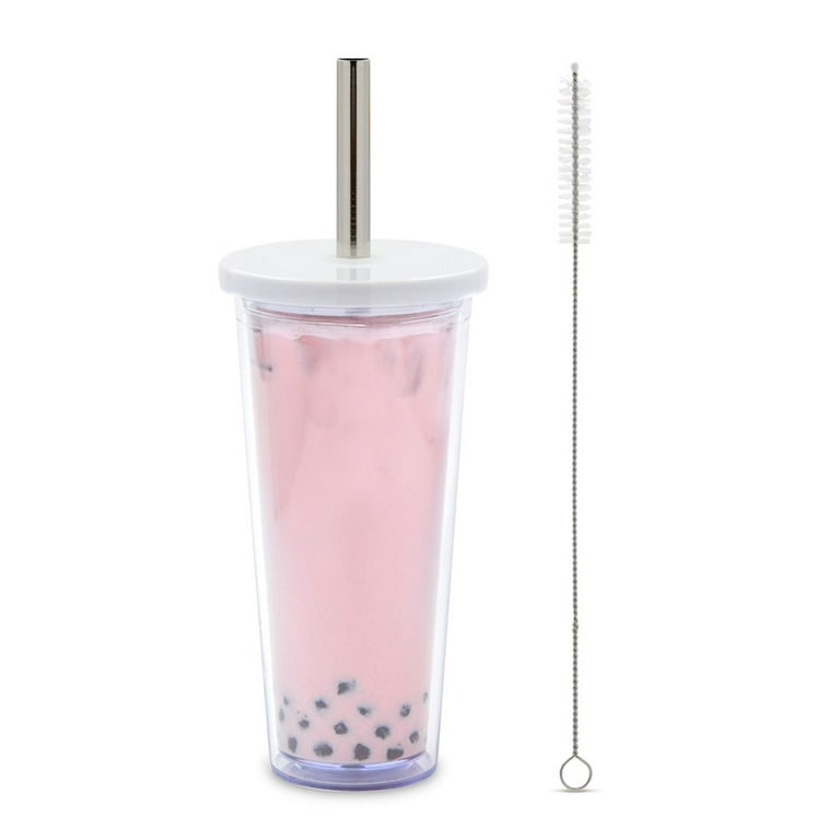 Reusable Clear Boba Bubble Tea Cup with Lid & Straw Set, To-Go