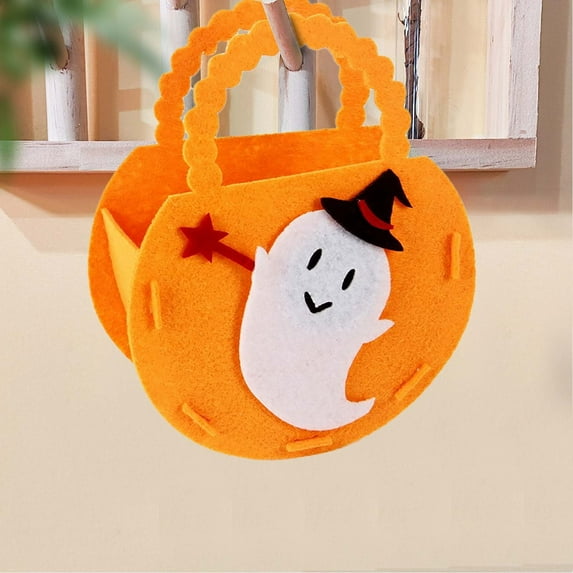 Reusable Cloth Bags with Handle, Cute Halloween Theme Candy Bags, Halloween Trick or Treat Tote Bags for Party Gifts (Orange/1 Pcs) 5.62x2.36x7.08"