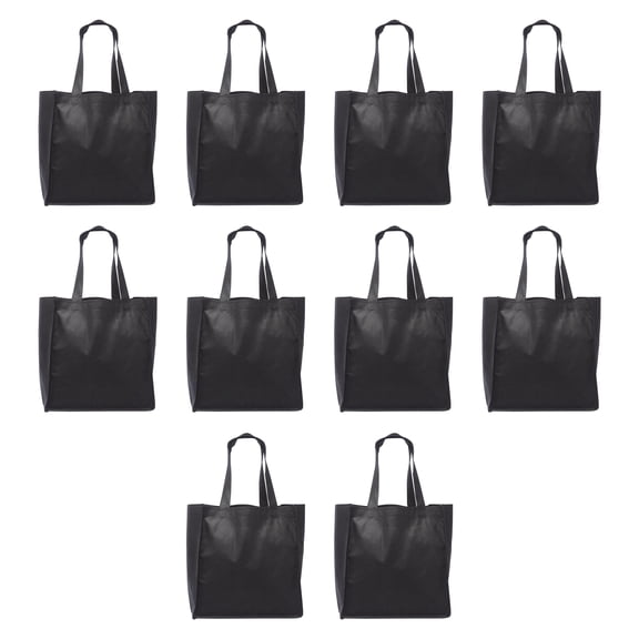 Reusable Cloth Grocery Shopping Tote Bags - 10 Pack - Foldable, Washable, Shopper Bag - Black