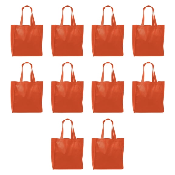 Reusable Cloth Grocery Shopping Tote Bags - 10 Pack - Foldable, Washable, Shopper Bag - Orange