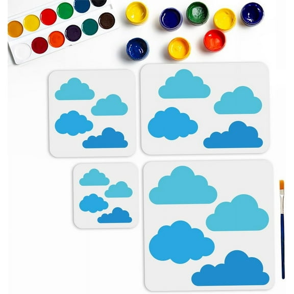 Reusable Cloud Stencil Set (6~12 Inch) with Paint Brush - Weather Sky Template for Wood Canvas Fabric Wall Furniture DecorMixed Color