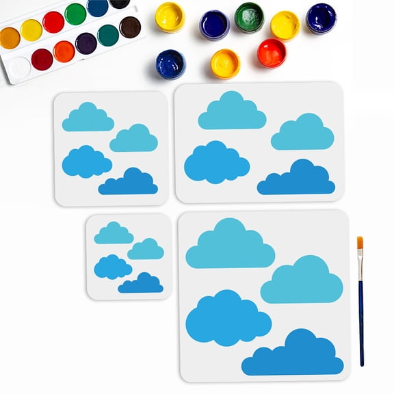 Reusable Cloud Stencil Set (6~12 Inch) with Paint Brush - Weather Sky Template for Wood Canvas Fabric Wall Furniture Decor