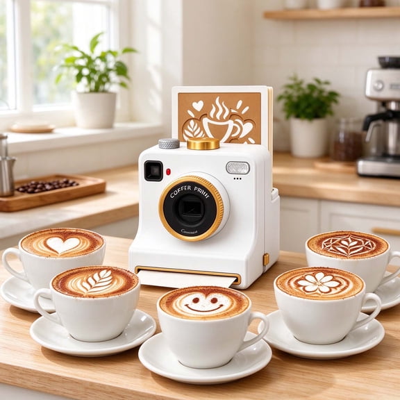 Reusable Coffee Art Stencil Maker, 3D Printed Manual Powder Art Camera with 15 Pattern Cards Latte Foam Decorating Tool for Cappuccino, Hot Cocoa, Desserts, Unique Kitchen Gift