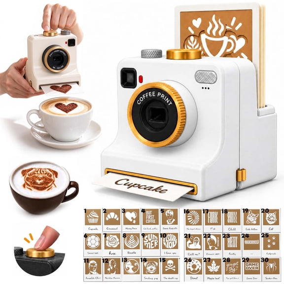 Reusable Coffee Art Stencil Maker, 3D Printed Manual Powder Art Camera with 15 Pattern Cards Latte Foam Decorating Tool for Cappuccino, Hot Cocoa, Desserts, Unique Kitchen Gift