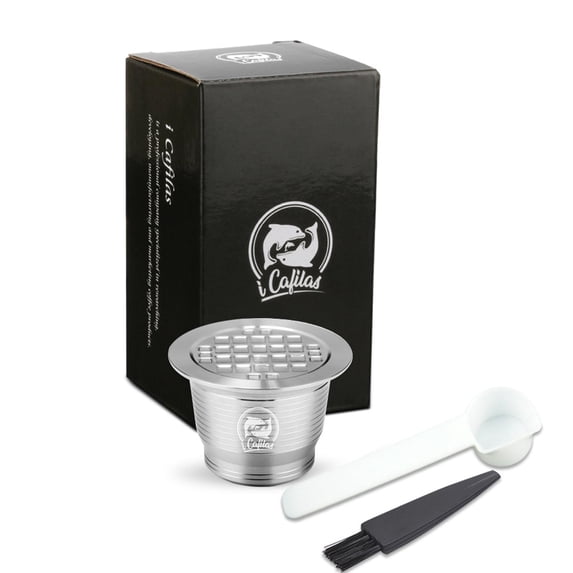 Reusable Coffee Capsule for Nespresso OriginalLine, Robust Stainless Steel Refillable Espresso Pod, Resilient Metal Filter Cup with Spoon & Brush