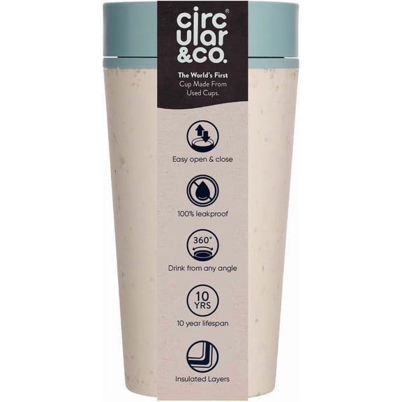 Reusable Coffee Cup 12oz/340ml - The World's First Travel Mug Made from Recycled Coffee Cups, 100% Leak-Proof, Sustainable & Insulated (Cream & Faraway Blue)