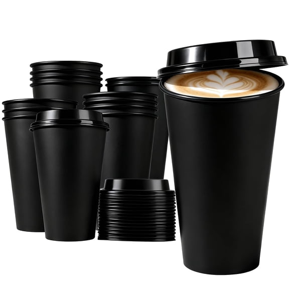 Reusable Coffee Cups with Lids, 16 oz Plastic Travel Coffee Mug, To Go Coffee Cups for Hot and Cold Drinks (15 Pack, Black)