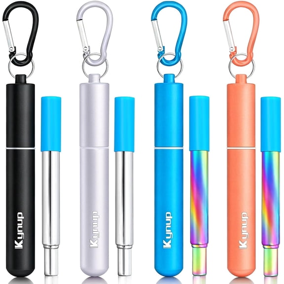 Reusable Collapsible Metal Straws, Cruise Ship Essentials (4Pack)