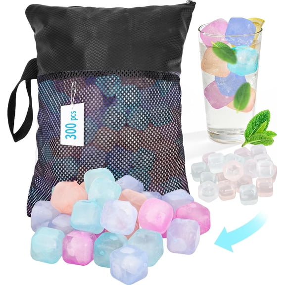Reusable Color-Changing Square Ice Cubes Set 300-Pack BPA-Free Plastic Non-Melting