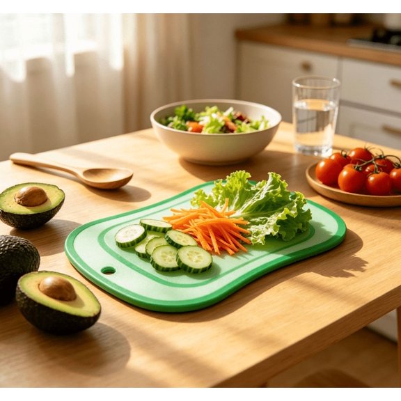 Reusable Color‑Coded Green Chopping Mat, Pepper‑Mark Flexible Non‑Slip Cutting Board, Kitchen Prep Pad for Leafy Greens, Peppers and Other Vegetables (Green)