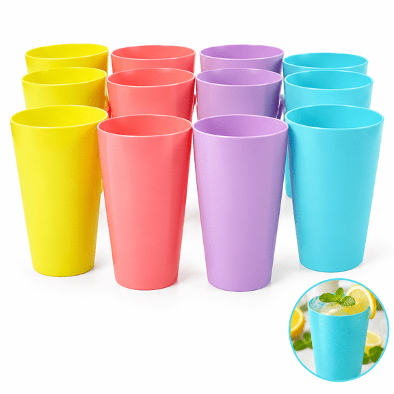 Artrylin 12-Pack Plastic Tumblers, 17.5 oz (500ml) Reusable Drinking Cups – BPA-Free, Unbreakable & Stackable, Lightweight Water Cups for Party, Outdoor, Office & Everyday Use, Assorted Colors