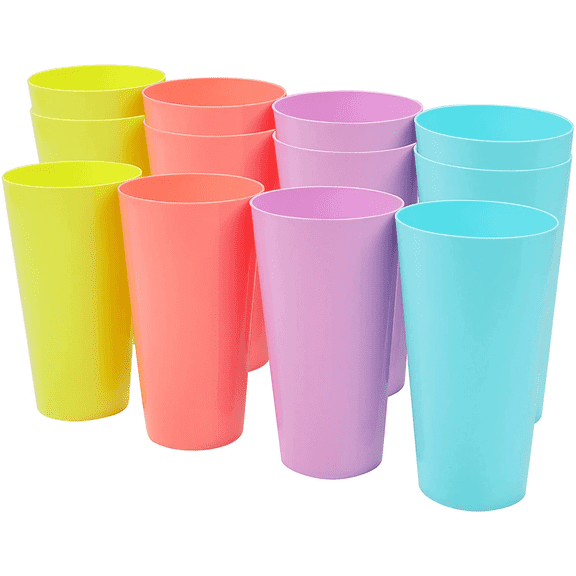 Reusable Colorful Drinkware Tumblers,12 Pcs Lightweight Plastic Cups,Stacking Water Glasses Cups,Unbreakable Cold Drink Cups Set,Summer Tumblers for Party,Kitchen,Home,Office,Outdoor (500ML)