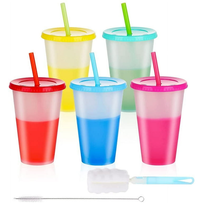 Cups with Fixed Ring Straw and Lid,Water Bottle Iced Coffee Travel