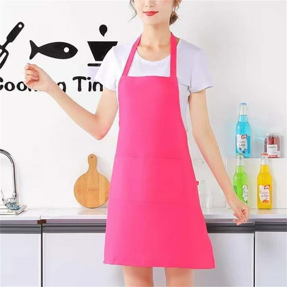 Reusable Cooking Kitchen Bib Apron With Roomy Pocket, Household Chef Apron For Women Adults For Cooking Heavy Duty Baking Restaurant Tool, Machine Washable for Kitchen Crafting BBQ,Pink,22.8x26.8"