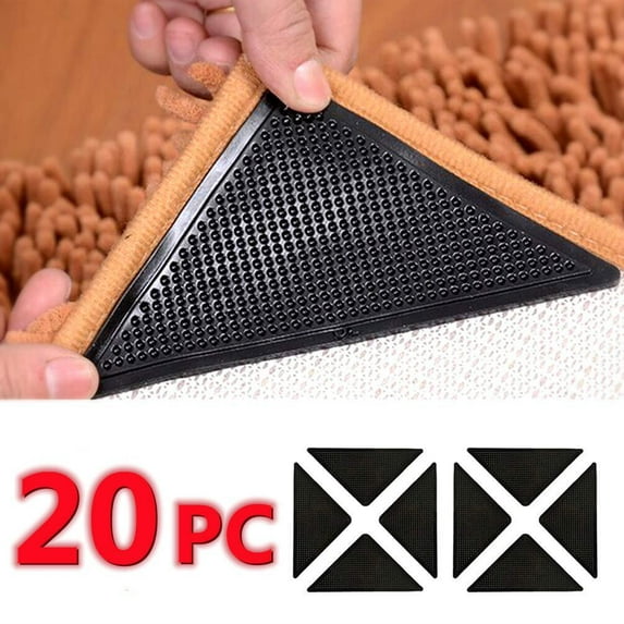 Reusable Corner Area Carpet Rug Grippers - Rubber Anti Curling Non Slip Skid Pads - 20pc Set