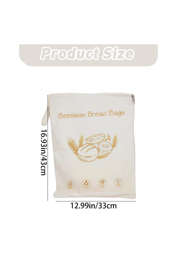 Reusable Cotton Beeswax Bread Bag 17x13cm Wide Zipper Sandwich Bags Natural Food Storage Eco Friendly Wrap for Homemade Loaf Fruits and Snacks
