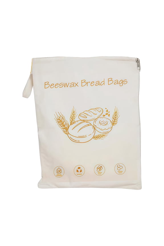 Reusable Cotton & Beeswax Bread Bag with Wide L-Shaped Zipper, Sustainable Natural Food Storage Bag with Handle, Large Capacity Portable for Bread Fruits Veggies Snacks, A Bread Bag