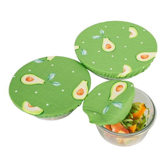 Reusable Cotton Bowl Covers 3PCS Set – Elastic Washable Food Covers for Salad, Leftovers, Fruits, Vegetables, Eco-Friendly Kitchen Cloth, Avocado Design