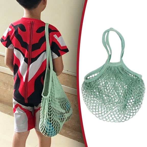 Reusable Cotton Mesh Produce Shopping Bags Washable Grocery Net Portable Fruit and Vegetable Cotton String Bags Long Handle Net Tote Organizer