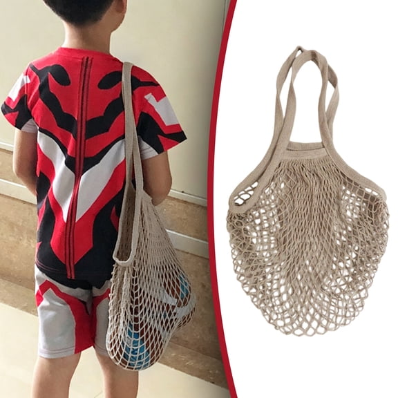 Reusable Cotton Mesh Produce Shopping Bags Washable Grocery Net Portable Fruit and Vegetable Cotton String Bags Long Handle Net Tote Organizer