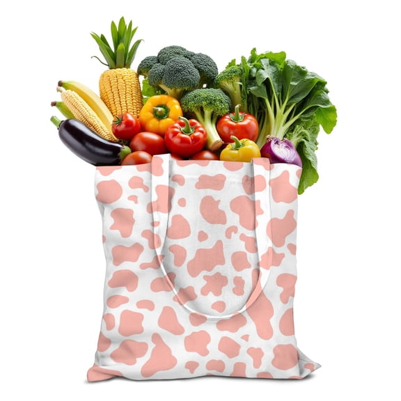 Reusable Cow Print Shopping Tote Bag - Foldable Grocery Bag with Large Capacity (16x15), Eco-Friendly Washable Fabric Tote for Farmhouse & Country Style Lovers