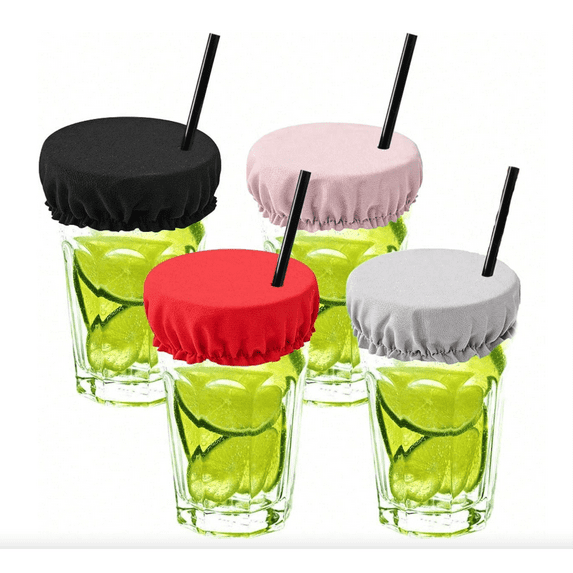 Reusable Cup Protector Covers (4-Pack) – Stretch Fabric Drink Covers with Straw Hole