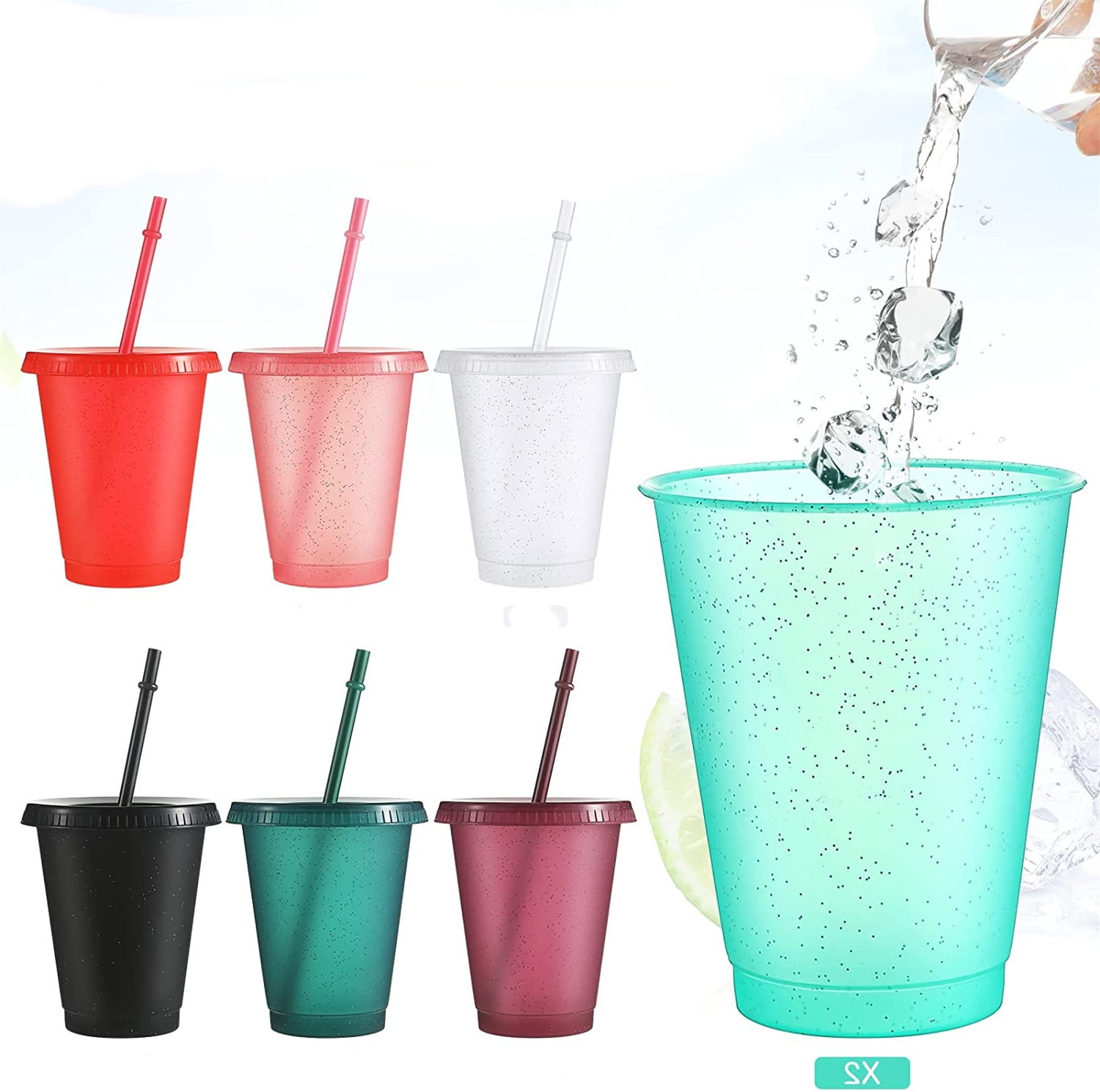 Reusable Cups with Lids and Straws - 7 Iced Coffee Cups with Lids