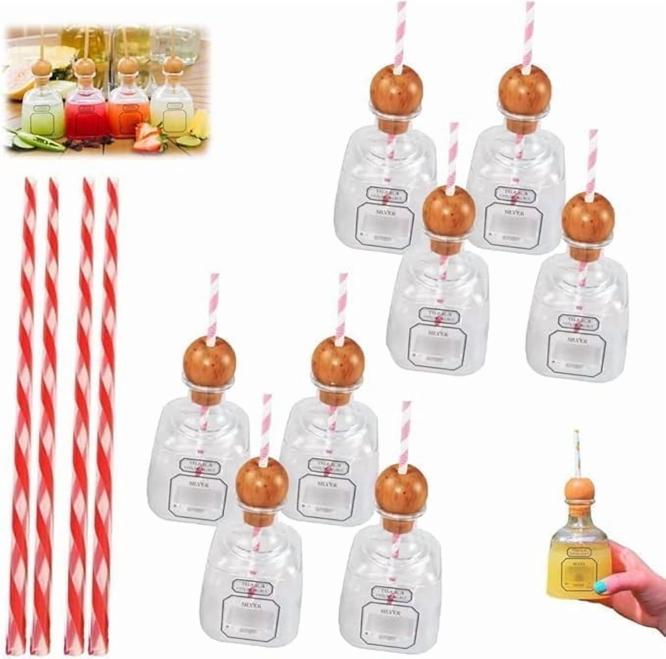 Reusable Cups with Straw,Clear Mini Drink Bottles for Champagne, Wine & Cocktails Leakproof Party Favors, Wedding & Alcohol Accessories​（8pc）