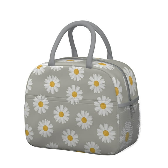 Reusable Daisy Lnsulated Lunch Bag for Women & Men-Leakproof Water-Resistant Cooler Tote,Large Capacity(10.6x8.7x6.3in)for Work,Office,Travel,Picnic,Beach.