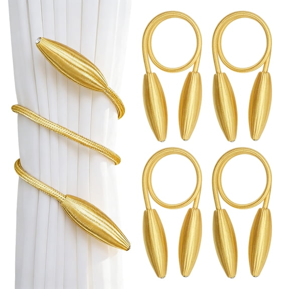 Reusable Decorative Non-Slip, Golden Curtain Tiebacks Holdbacks, 4-Pack for Window Drapes Sheers