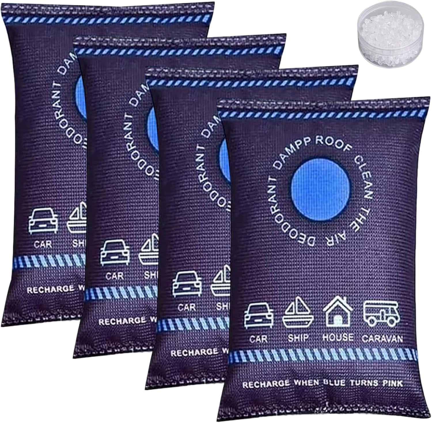 Reusable Dehumidifier Bags (4-Pack) - 200g Moisture Absorbers with Color Indicator for Car, Closet, Cabinet & Home(C)