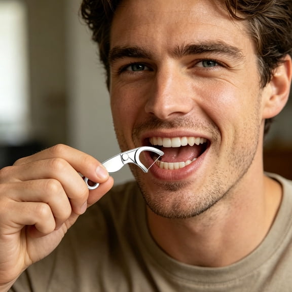Reusable Dental Floss Holder Stainless Steel Floss Pick, Portable Keychain Loop Deep Plaque Removal, Oral Care Travel Tool For Adult Daily Hygiene