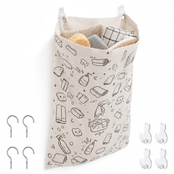 Reusable Dirty Rag Storage Bag Dish Towel Cloth Bag with Plastic Liner for Under Sink Cabinet Door Organizer Laundry Bathroom Storage