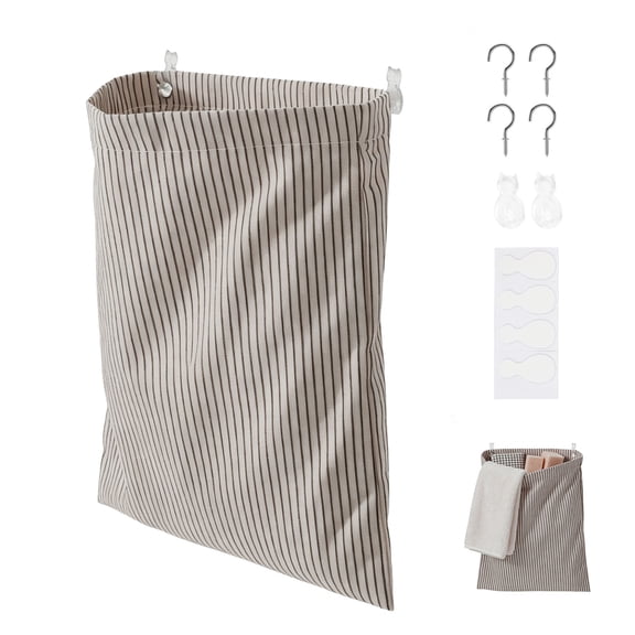 Reusable Dirty Rag Storage Bag Linen Cotton Dish Towel Cloth Bag Vintage Stripes Dish Rag Holder for Under Sink Cabinet Door