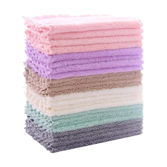 Reusable Dish Towels 24 Pack, Super Absorbent Coral Fleece Cloths, Nonstick Oil Fast Drying Kitchen Wipes, NoNo Fraying, 7 x 9 Inches Multicolor