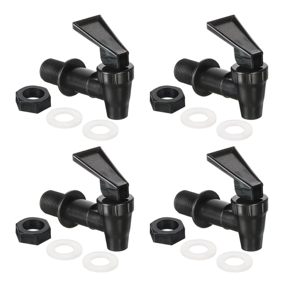 Reusable Dispenser Tap Set, 4Set Plastic Spigot Replacement Cooler Faucet Valve for Bottle Water, Beverage (Black)
