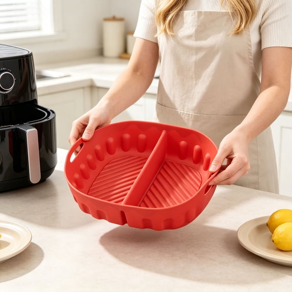 Reusable Divided Air Fryer Silicone Liner, 2-in-1 Air Fryer Silicone ...